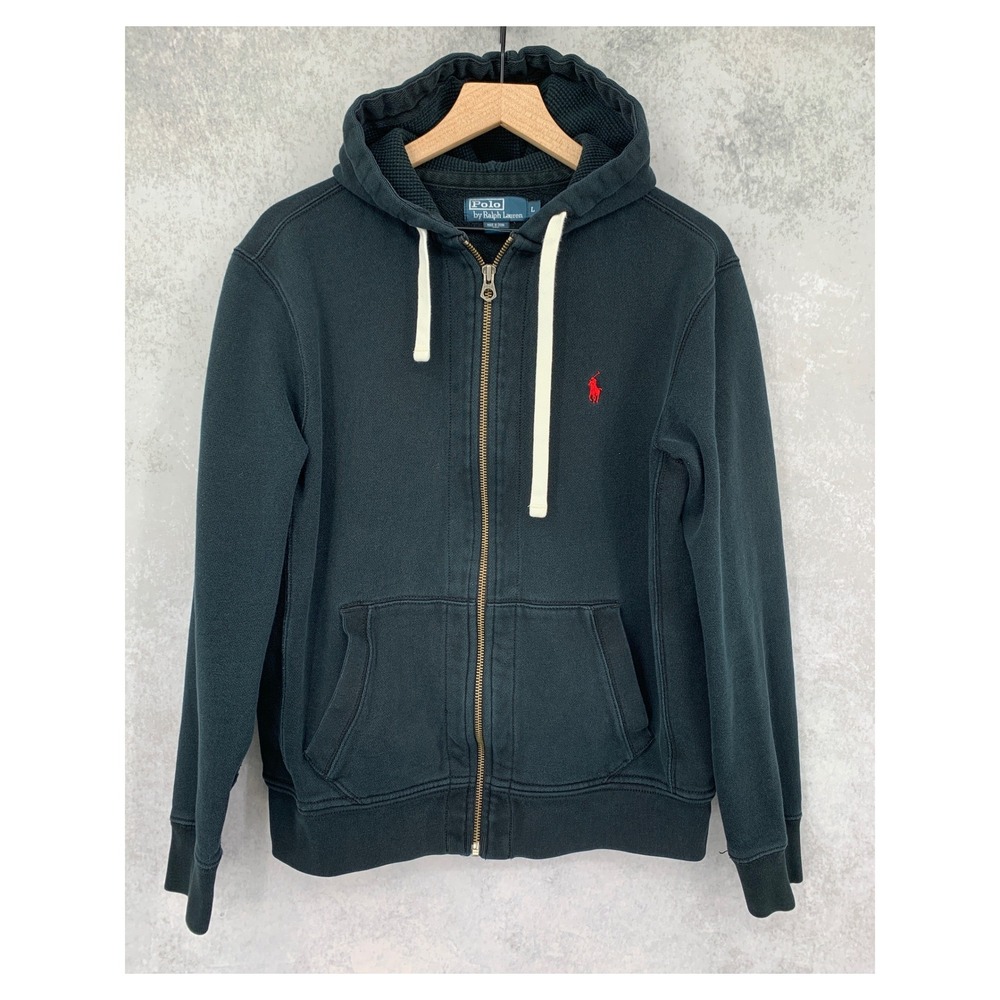 Vintage Polo Ralph Lauren Sweater Mens Large Black Zip Hoodie Waffle Thrashed